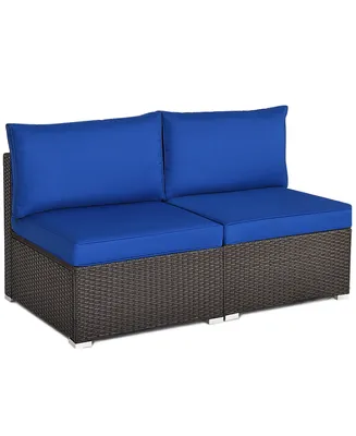 2PCS Patio Rattan Armless Sofa Sectional Furniture