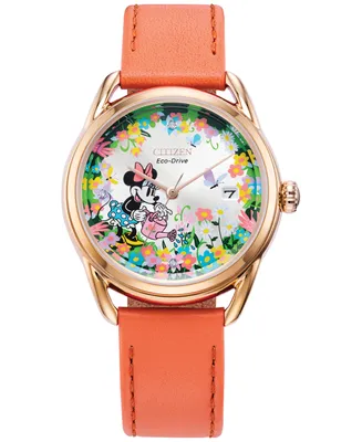 Citizen Eco-Drive Women's Disney Minnie Mouse Diamond Accent Pink Leather Strap Watch 36mm