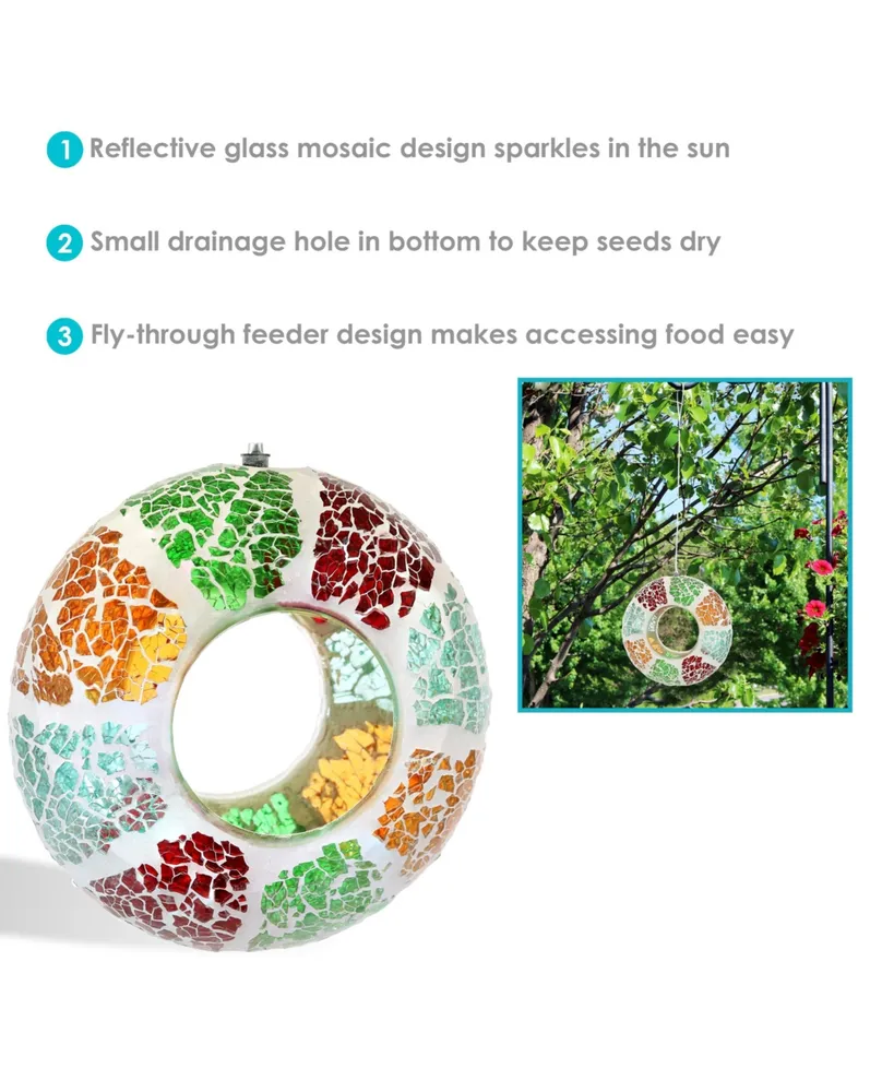Sunnydaze Decor Glass Summer Mosaic Fly-Through Hanging Bird Feeder - 6 in