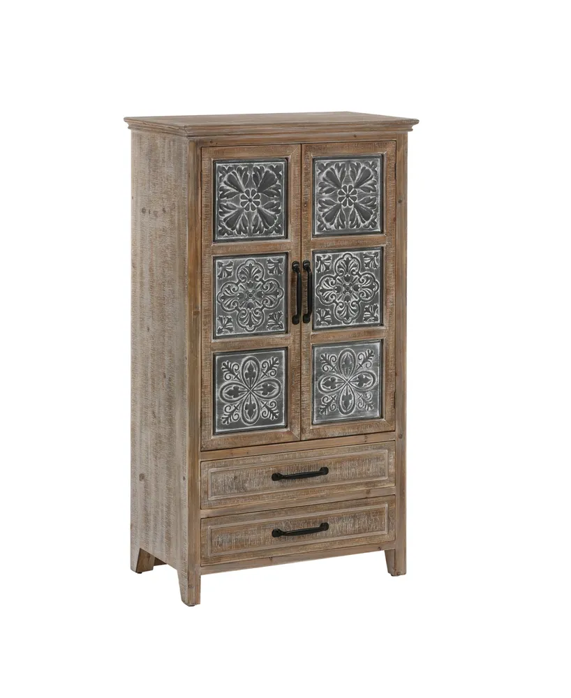 Luxen Home Farmhouse 15.35" Medium Density Fiberboard, Wood and Iron 2-Drawer 2-Door Storage Cabinet