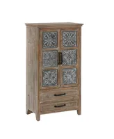 Luxen Home Farmhouse 15.35" Medium Density Fiberboard, Wood and Iron 2-Drawer 2-Door Storage Cabinet