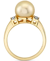 Cultured Golden South Sea Pearl (9mm) & Diamond (1/10 ct. t.w.) Ring in 10k Gold