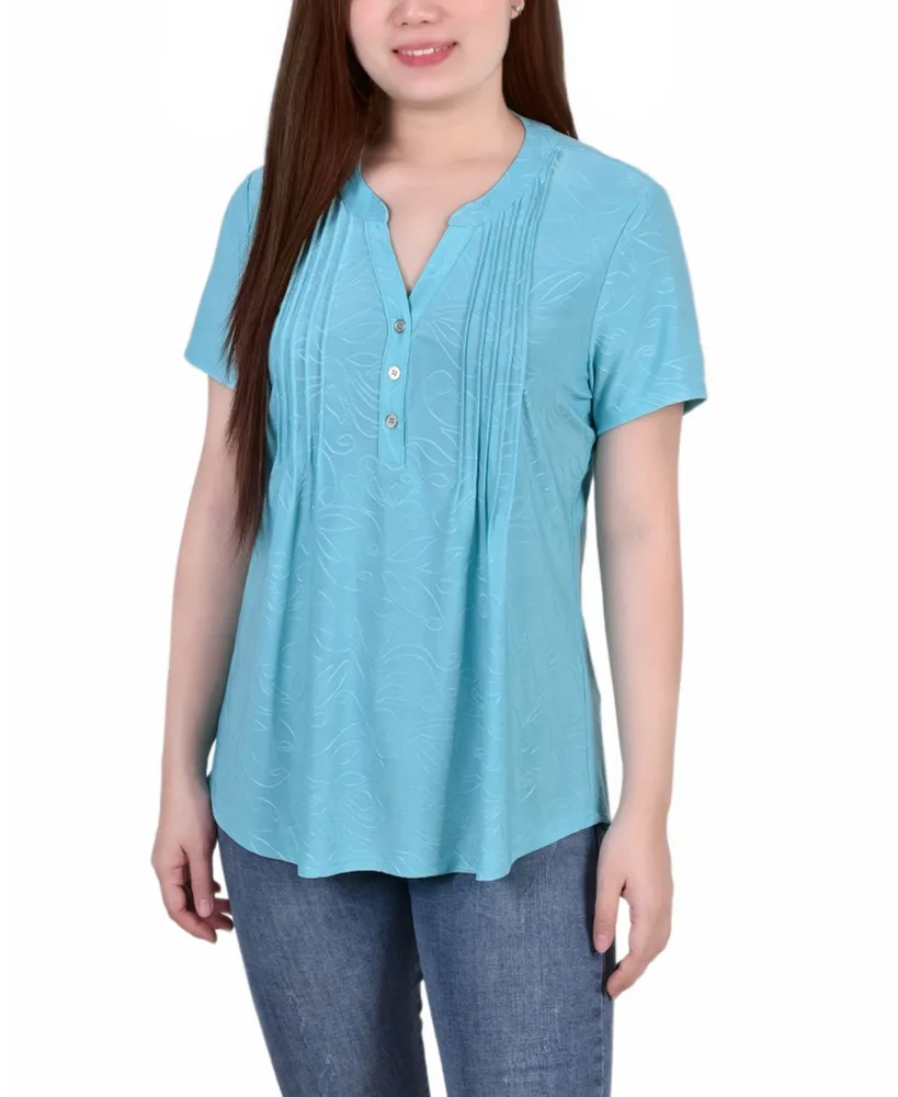 Ny Collection Petite Pintuck Short Sleeve Top