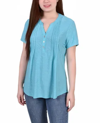 Ny Collection Petite Pintuck Short Sleeve Top