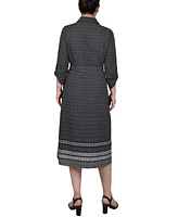 Ny Collection Petite 3/4 Roll Tab Sleeve Belted Shirtdress