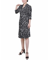 Ny Collection Petite Elbow Sleeve Y Neck Shirtdress