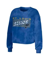 Women's Wear by Erin Andrews Blue St. Louis Blues Tie-Dye Cropped Pullover Sweatshirt and Shorts Lounge Set