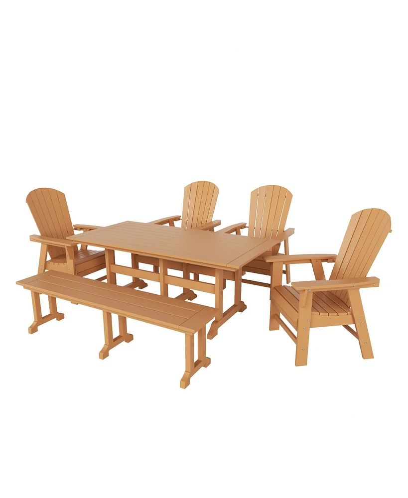 WestinTrends 6 Piece Outdoor Patio Dining Table and Armchair Dining Bench Set