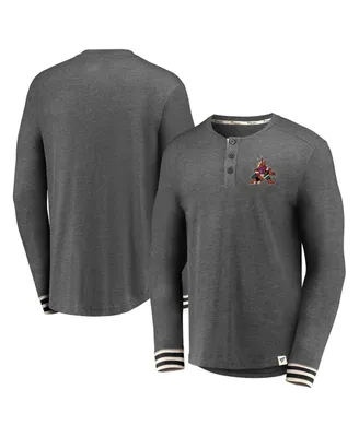 Men's Fanatics Heathered Charcoal Arizona Coyotes True Classics Henley Long Sleeve T-shirt