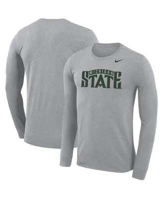 Men's Nike Heathered Gray Michigan State Spartans School Wordmark Logo Performance Legend Long Sleeve T-shirt