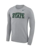 Men's Nike Heathered Gray Michigan State Spartans School Wordmark Logo Performance Legend Long Sleeve T-shirt