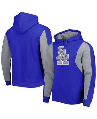 Men's Mitchell & Ness Royal, Heather Gray Los Angeles Dodgers Colorblocked Fleece Pullover Hoodie