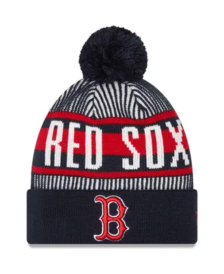 Men's New Era Navy Boston Red Sox Striped Cuffed Knit Hat with Pom