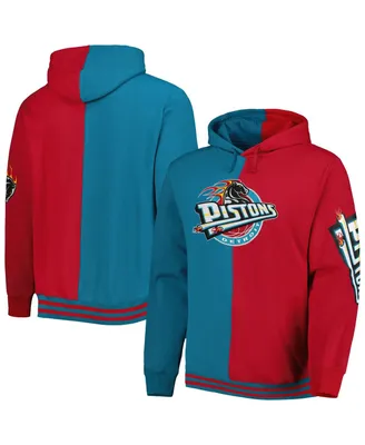 Men's Mitchell & Ness Teal, Red Detroit Pistons Big and Tall Hardwood Classics Split Pullover Hoodie