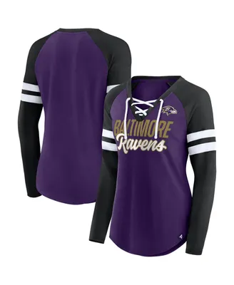 Women's Fanatics Purple, Black Baltimore Ravens Plus Size True to Form Lace-Up V-Neck Raglan Long Sleeve T-shirt