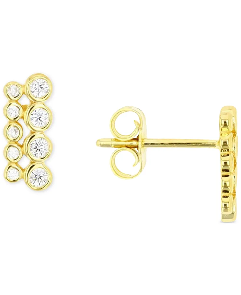 Cubic Zirconia Bar Stud Earrings Sterling Silver or 14k Gold over