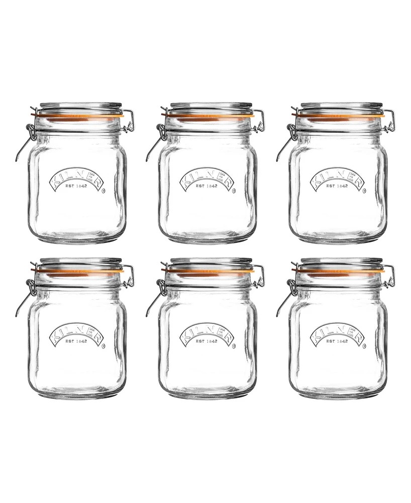Kilner Square Clip Top Jar 34 oz, Set of 6