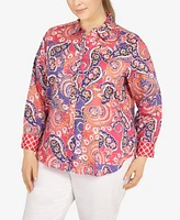 Ruby Rd. Plus Size Wrinkle Resistant Printed Button Down