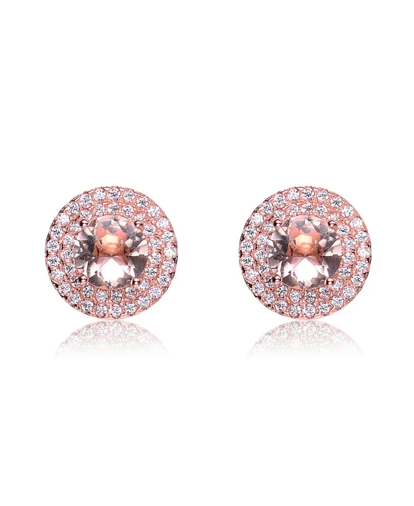 Genevive Cubic Zirconia Morganite large round Haloed Stud Earrings