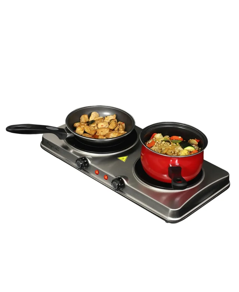 Megachef Electric Easily Portable Heavy Duty Lightweight Dual Size Infrared Burner Cooktop Buffet Range in Sleek Steel