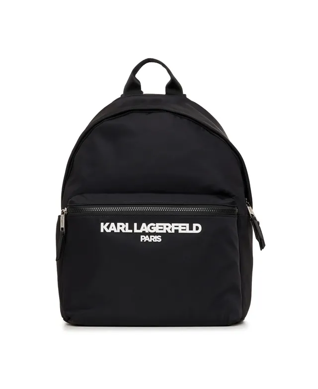 Karl Lagerfeld Paris Nylon Black Sherpa Patched Laptop Backpack Purse Large