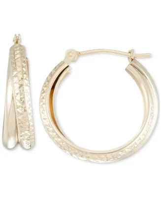 Polished Diamond Cut Double Hoop Earrings in 10k Yellow Gold. 1/2"