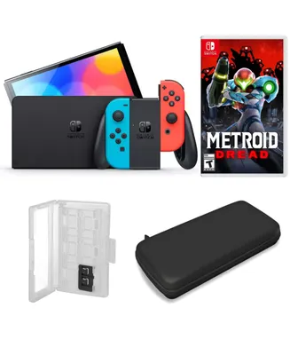 Nintendo Switch Oled in Neon with Metroid Dread & Accessories