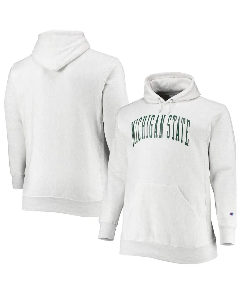 Men's Champion Heathered Gray Michigan State Spartans Big and Tall Reverse Weave Fleece Pullover Hoodie Sweatshirt