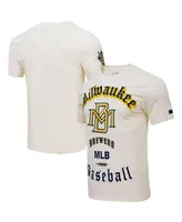 Men's Pro Standard Cream Milwaukee Brewers Cooperstown Collection Old English T-shirt