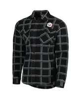 Men's Antigua Black Pittsburgh Steelers Industry Flannel Button-Up Shirt Jacket