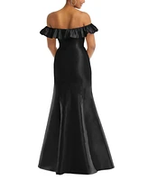 Alfred Sung Women's Off-the-Shoulder Ruffle Neck Satin Trumpet Gown