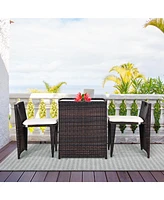 3PCS Outdoor Patio Rattan Furniture Set Space Saving Garden Deck W/Cushion No Assembly
