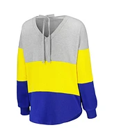 Women's Touch Heathered Gray, Royal Los Angeles Rams Outfield Deep V-Back Pullover Sweatshirt