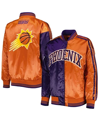 Women's Starter Purple, Orange Phoenix Suns Split Colorblock Satin Full-Snap Varsity Jacket