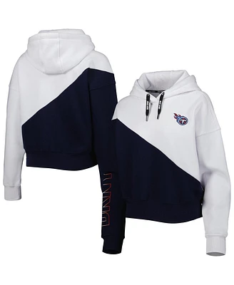 Women's Dkny Sport White, Navy Tennessee Titans Bobbi Color Blocked Pullover Hoodie