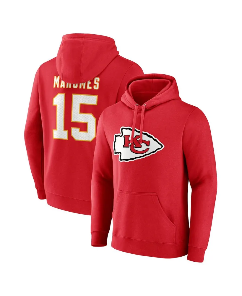 Men's Fanatics Patrick Mahomes Red Kansas City Chiefs Player Icon Name and Number Pullover Hoodie