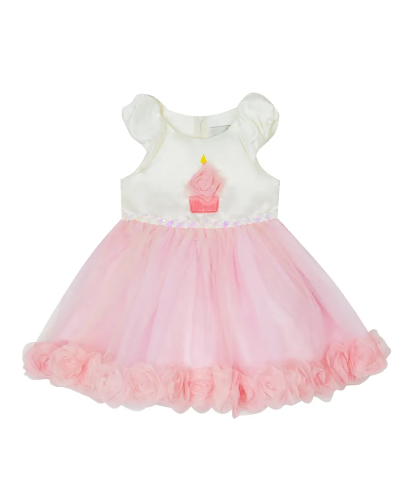 Rare Editions Baby Girls Satin Birthday Cupcake Applique Dress