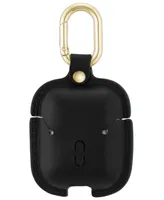 WITHit Black Leather Apple AirPods Case with Gold-Tone Snap Closure and Carabiner Clip - Black
