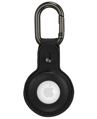 WITHit Black Leather Apple AirTag Case with Gunmetal Gray Carabiner Clip - Black, Silver