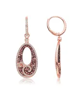 Genevive Sterling Silver 18K Rose Gold Plating Cubic Zirconia Open Oval Dangle Swirl Earring