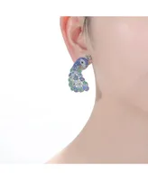 Genevive Sterling Silver White Gold Plated Blue and Green Cubic Zirconia "Peacock" Butterfly Earrings