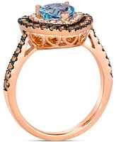 Le Vian Sea Blue Aquamarine (1-1/10 ct. t.w.) & Diamond (5/8 ct. t.w.) Heart Halo Ring in 14k Rose Gold