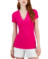 I.n.c. International Concepts Women's Ribbed V-Neck Top