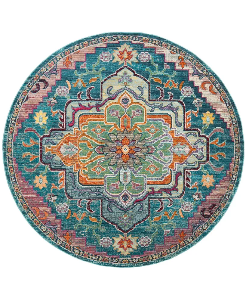 Safavieh Crystal CRS501 Teal and Rose 7' x 7' Round Area Rug