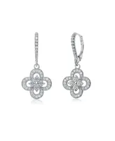 Genevive Cubic Zirconia Sterling Silver Flower Shape Micro Pave Earrings