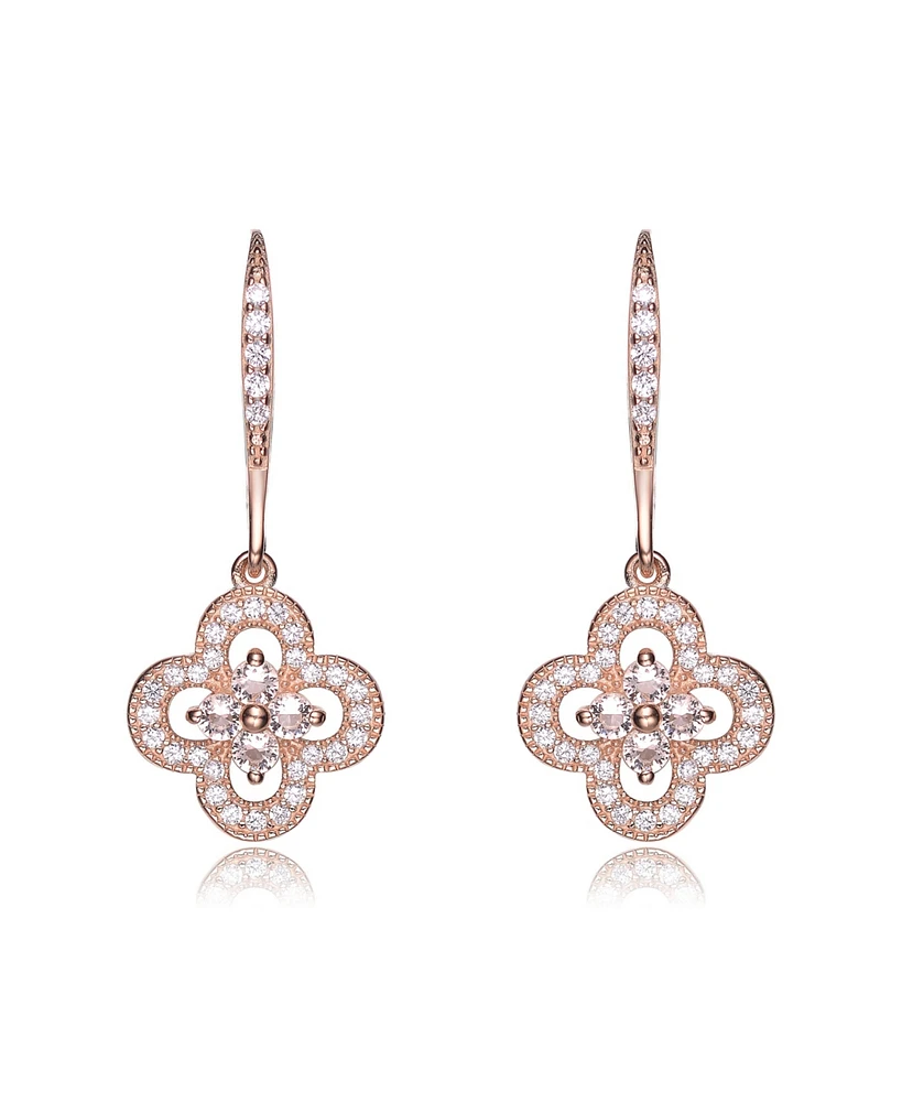 Genevive Cubic Zirconia Sterling Silver Flower Shape Micro Pave Earrings