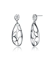 Genevive Sterling Silver Cubic Zirconia Oval Drop Lace Design Earrings