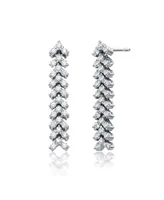Genevive Sterling Silver White Gold Plated Triangle Shaped Cubic Zirconia Linear Drop Earrings