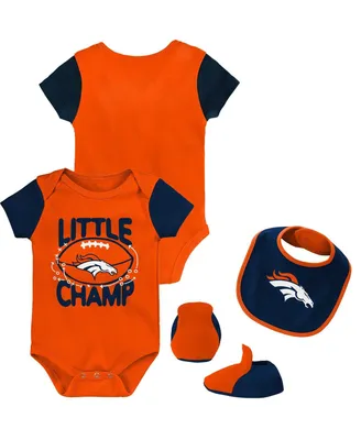 Newborn and Infant Boys Girls Orange, Navy Denver Broncos Little Champ Three-Piece Bodysuit Bib Booties Set