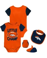 Newborn and Infant Boys and Girls Orange, Navy Denver Broncos Little Champ Three-Piece Bodysuit Bib and Booties Set